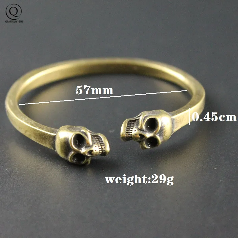 Punk Brass Skull Head Opening Bangle Bracelet Jewelry Fashion Accessories Retro Solid Copper Hip Hop Rock Bangles Cuff Bracelets