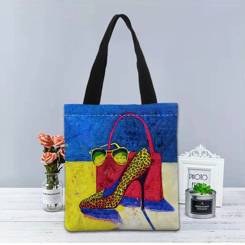 

Custom Shoes Tote Bag Canvas Fabric Handbag Two Sides Printed Shopping Bags Traveling Casual Useful Shoulder Bag 1208