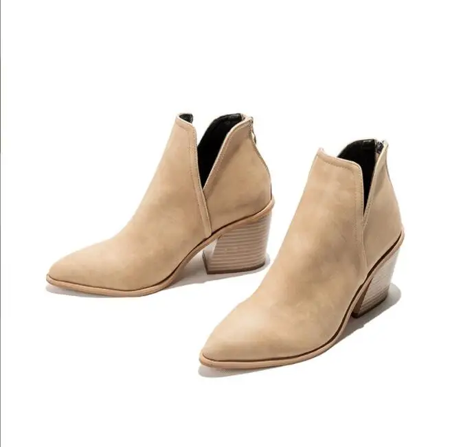 Moda autunno inverno Casual stivaletti da Cowboy neri donna spessi con punta a punta stivali corti tacchi alti scarpe donna hee alto