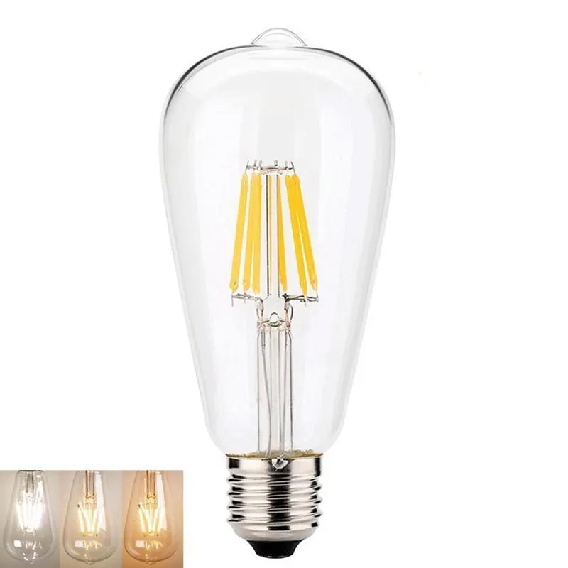 E27 ST64 2W 4W 6W 8W 12W Clear Cover Dimmable Edison Retro Vintage Filament COB LED Bulb Light Lamp AC110/220V