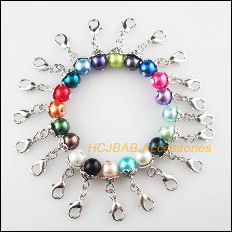 20Pcs Tibetan Silver Tone Cone Retro Mixed Ball Glass 9x15mm With Lobster Claw Clasps Charms