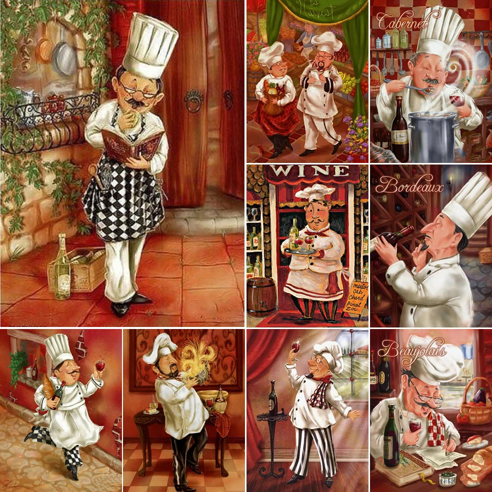 5d diy pintura diamante dos desenhos animados chef ponto cruz kit quadrado completo bordado mosaico arte imagem de strass cozinha decoração