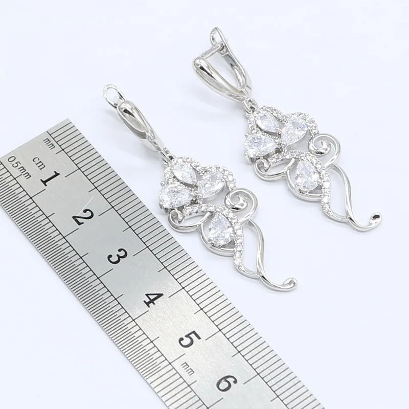 Dubai 925 Silver Jewelry Sets For Women White Zirconia Bracelet Necklace Pendant Earrings Ring Birthday Gift