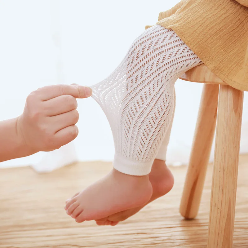 

2024 White Mesh Baby leggings Skinny Solid Pink Baby Girl Pants Toddler Child Knitting Trousers Breathable 0-4T boy clothes