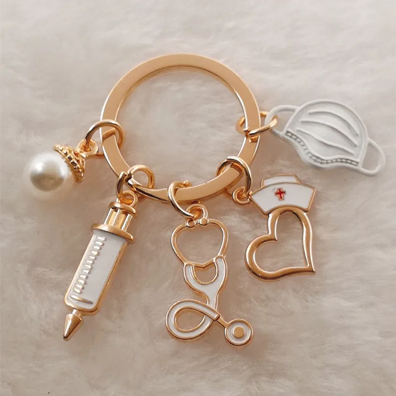 Newly designed keychain doctor medical tool stethoscope syringe mask key ring nurse medical cute gift keychain souvenir