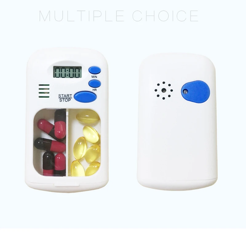 2 Grid Pill Box Medicine Storage Box Electronic Timing Reminder Medicine Boxes Alarm Timer Pills Organizer Pill Drug Container