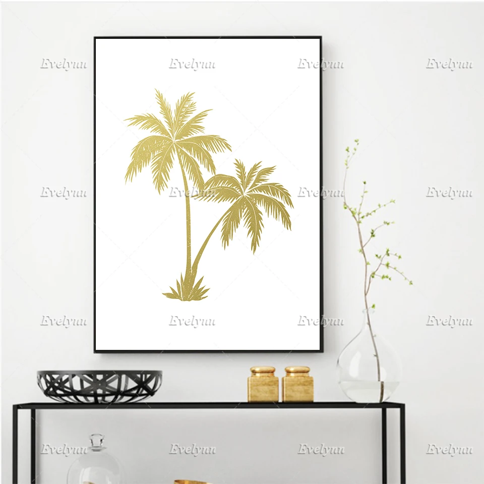 Nordic Abstract Palm Tree Print, Tropical Decor, Summer Wall Art,Watercolor Painting Posters And Prints On Canvas Floating Frame