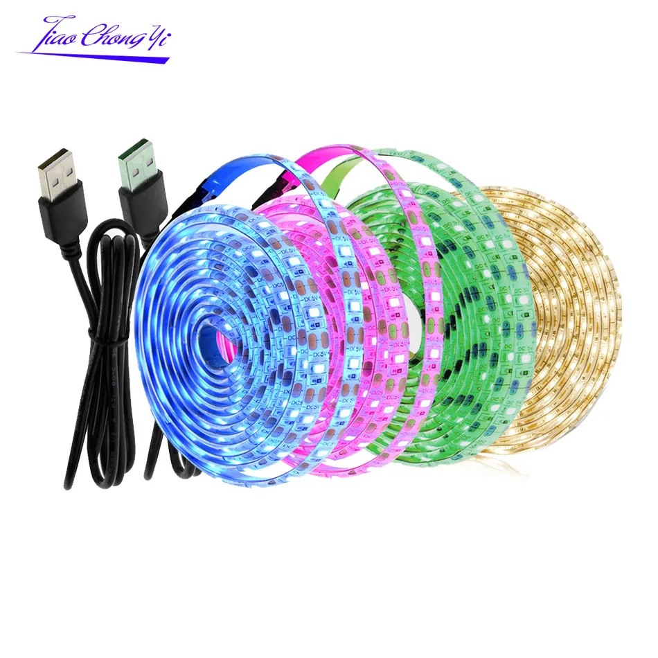 

Светодиодная лента, 5 В, USB, 1 м, 2 м, теплый белый/RGB/красный, зеленый, синий 2835