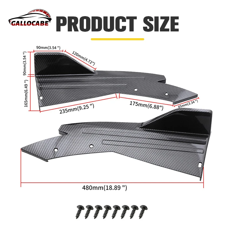 Universal Car Amortecedor Traseiro Lip, Preto Fibra De Carbono Winglet, Saia Lateral, Spoiler, Asa Guarnição Splitter, Fit para BWM, Tesla, Honda, 1 Par