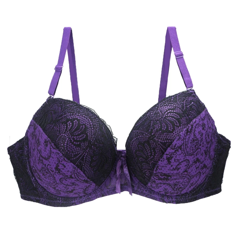 New Sexy Lace Push Up Bras For Women Plus Size Female Plunge Bow Floral Lingerie D DD EF Full Cup Brassiere