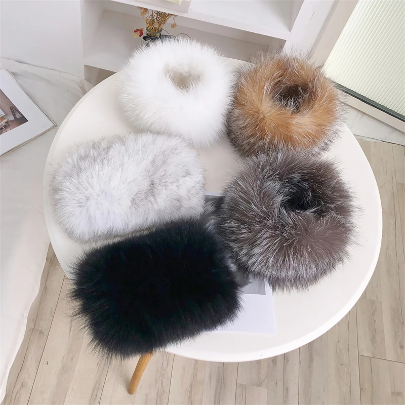 Winter Real Fur Handmade Stretch Fur Scarves Knitted Genuine Fox Fur Headbands Girls Natural Fur Ring Elegant Headband S2859