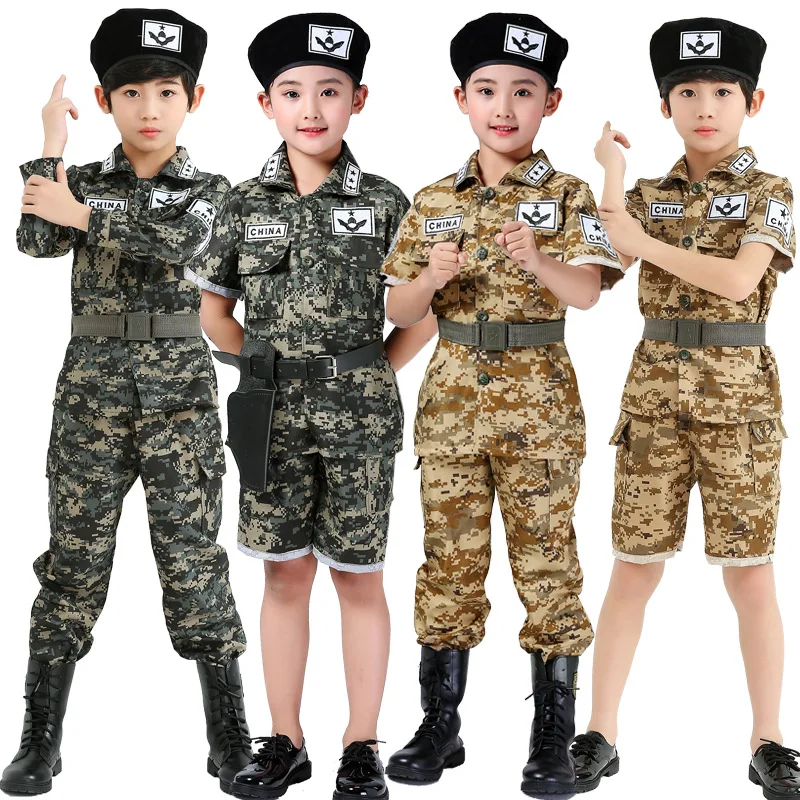 Uniforme militaire coréen CamSolomon pour enfants, uniforme d'extérieur d'été pour garçons et filles, manches longues