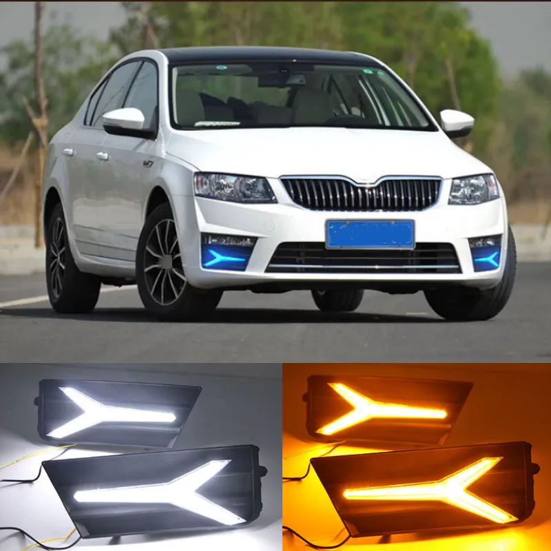 For Skoda Octavia 2017 Car Accessories Waterproof 12V DRL Fog Lamp Decoration LED Daytime Running Light