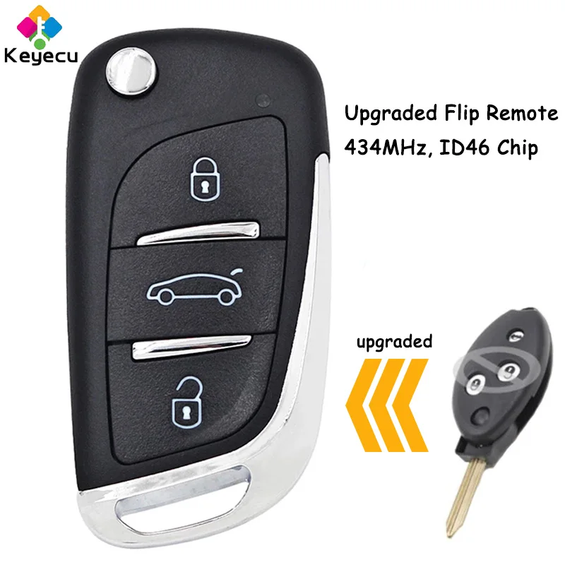 KEYECU Upgraded Flip Folding Remote Car Key With 3 Buttons 434MHz ID46 Chip SX9 Uncut Blade - FOB for Peugeot Senna 2009+