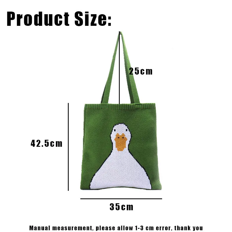 YoReAi Women Knitting Shoulder Bags Cute Duck Ladies Cartoons Handbag Casual Tote Literary BookBag Wool Shopping Bag For Girls