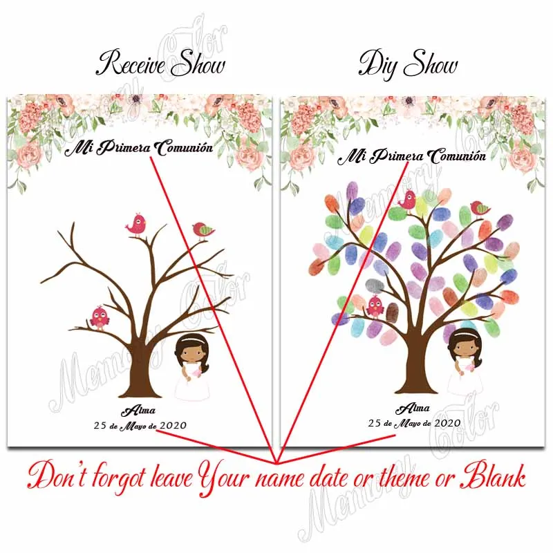Personalized Theme Name Date Fingerprint DIY Painting Guestbook For Girl First Holy Communion Party Decoration (No Wood Frame) view 4