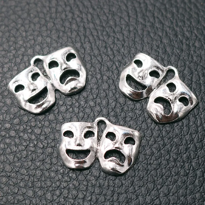 15pcs Silver Plated Clowns Mask Charm Hip-hop Earrings Bracelet Pendants DIY Metal Jewelry Handicraft Accessories 22*15mm A2255