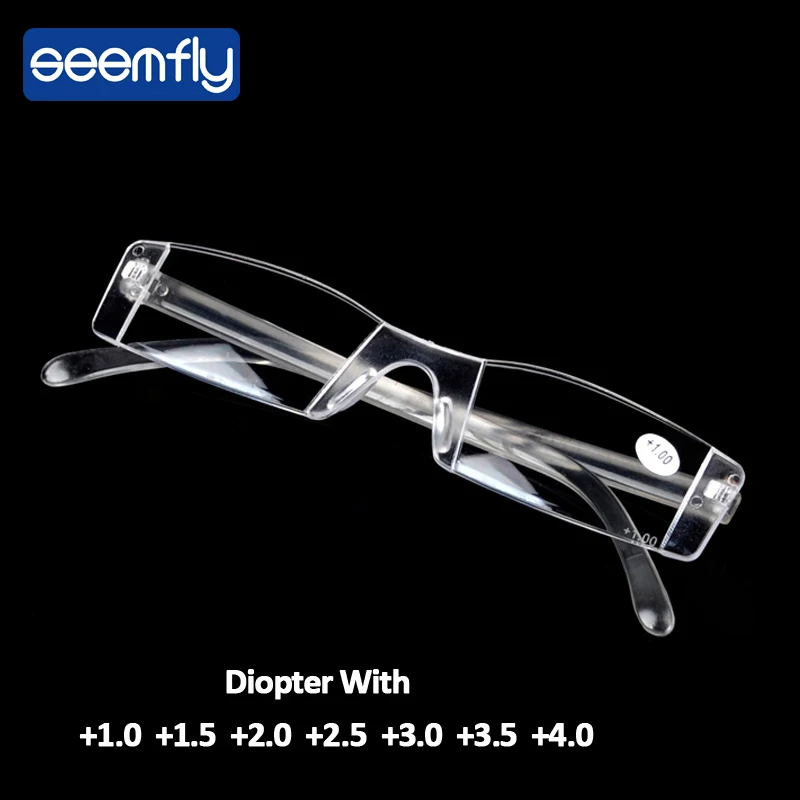 seemfly Ultralight Rimless Reading Glasses Men Women Anti-fatigue HD Presbyopia eyeglasses Diopter +1.0 1.5 2.0 2.5 3.0 3.5 4.0