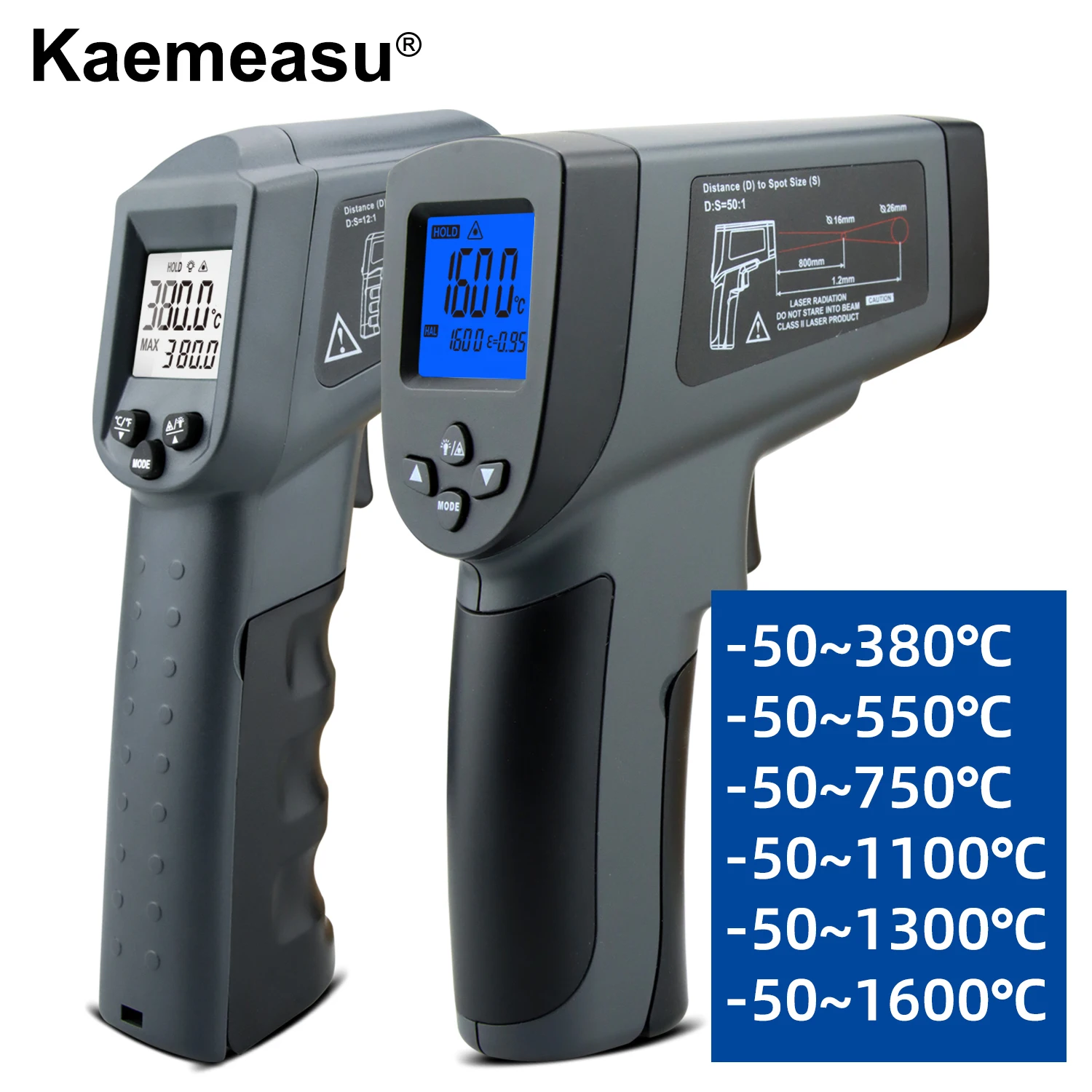 Non-Contact Infrared Thermometer Laser Industrial High Temperature Gun LCD Laser-Pointer Infrared IR Thermometer -50~1600C