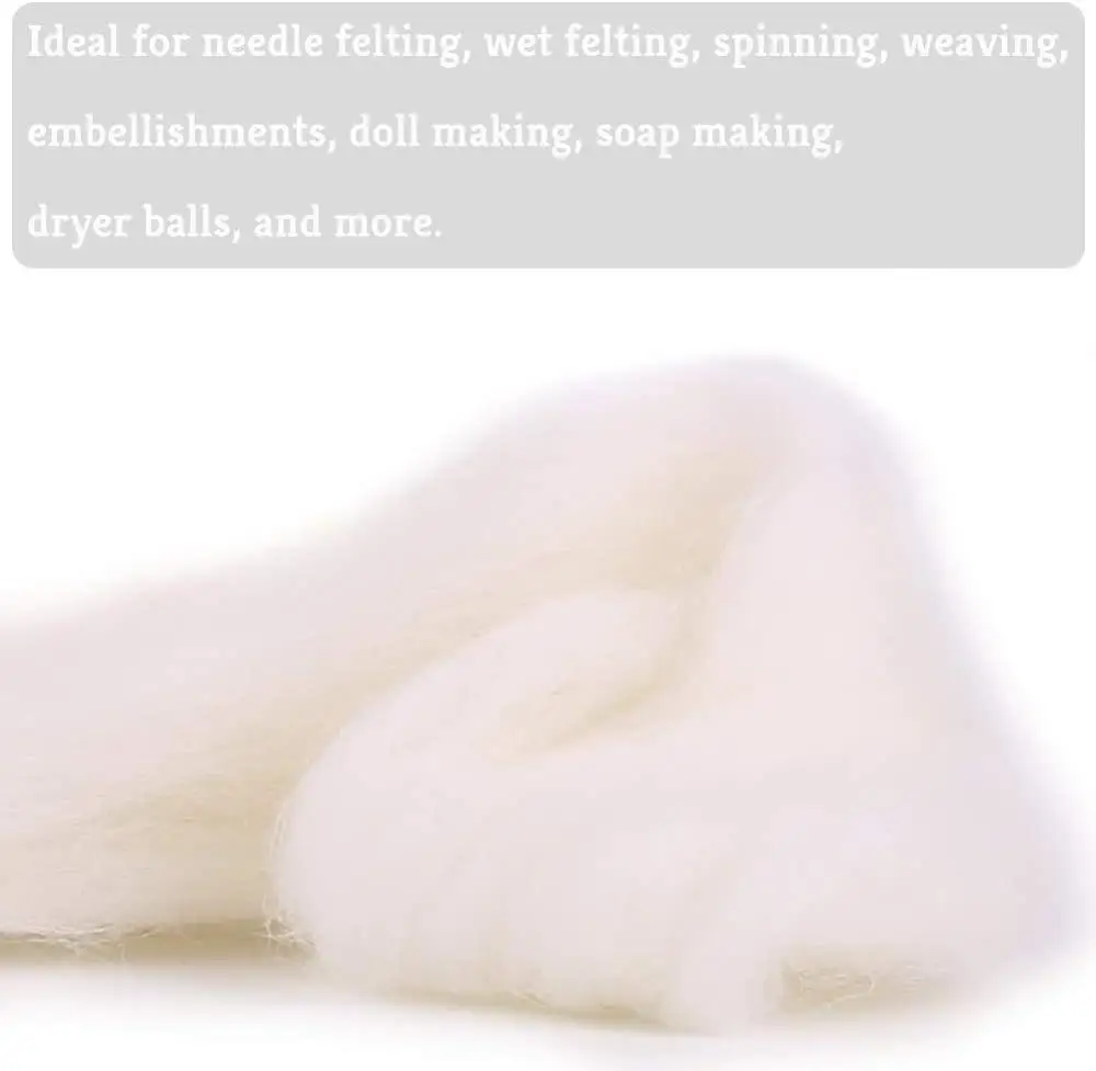 IMZAY Ivory 8.82oz Wool Roving Bulk Super Wool Chunky Yarn Wool Roving Top For Hand Spinning Felting Weaving And DIY Craft