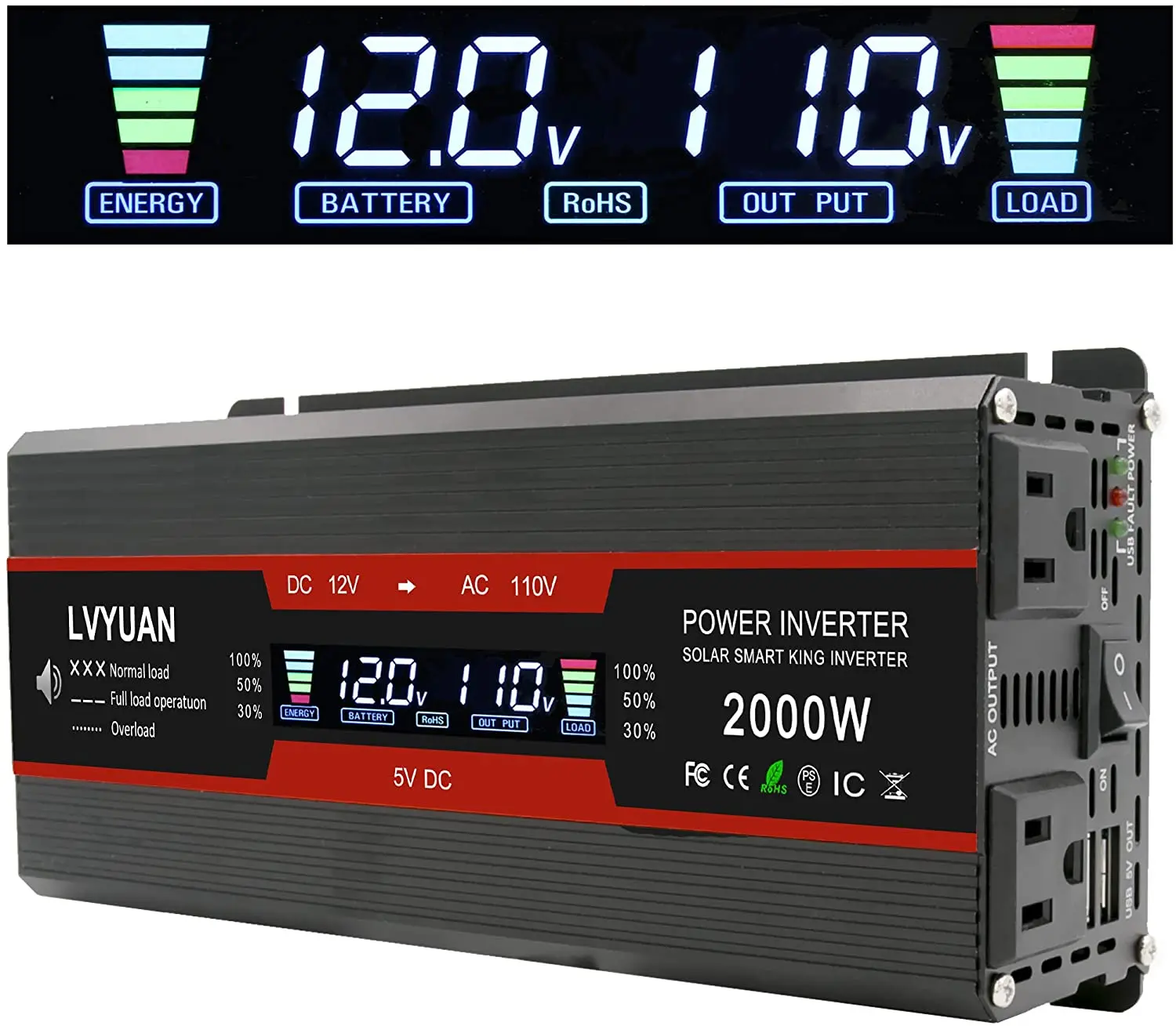 DC12V To AC 220V  2000W Full Power Inverter Modified Sine Wave LCD Display EU Plug Car Vehical Transformer Inversor 12v 220v