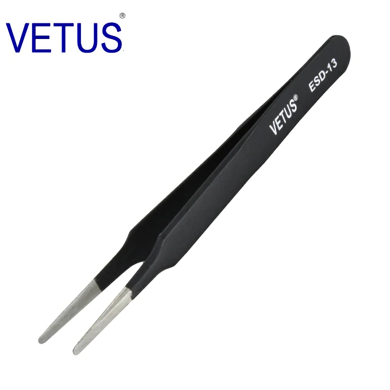 VETUS Original ESD Series ESD-13 (120mm) Anti-static High-precision Stainless Steel Tweezers Anti-acid Alkali Resistant Pincers