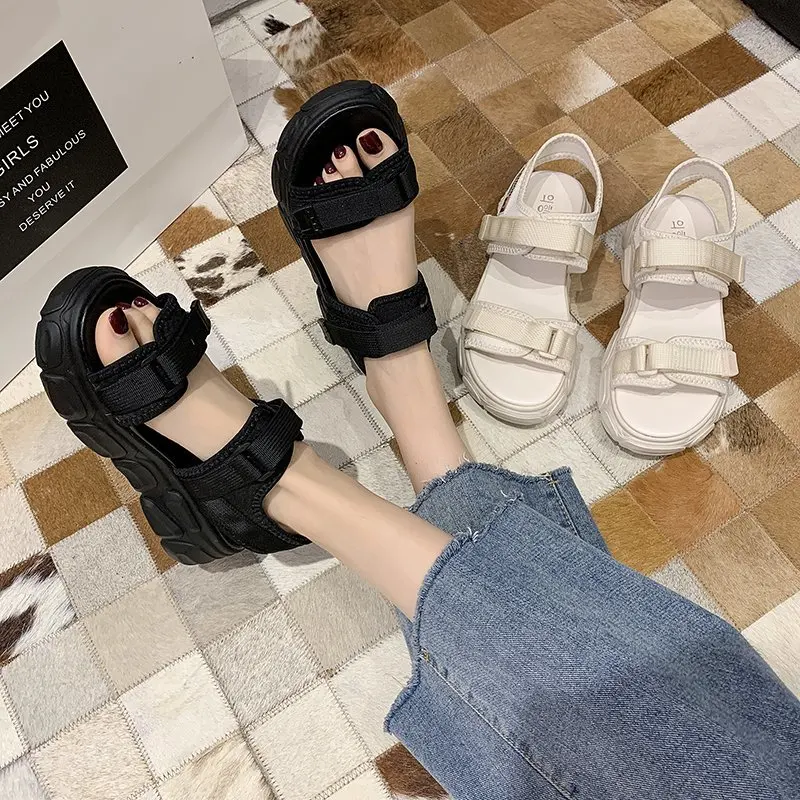 Women's Summer Sandals New Thick Soled Fashion Shoes 2021 New Fashion Sandals 3.5cm Heel Hook Ring Non Slip Black