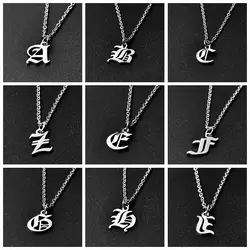 2pcs Stainless Steel Initial Necklace For Men Women Chain Old English Pendant 26 Letters Statement Necklaces Jewelry Couple Gift