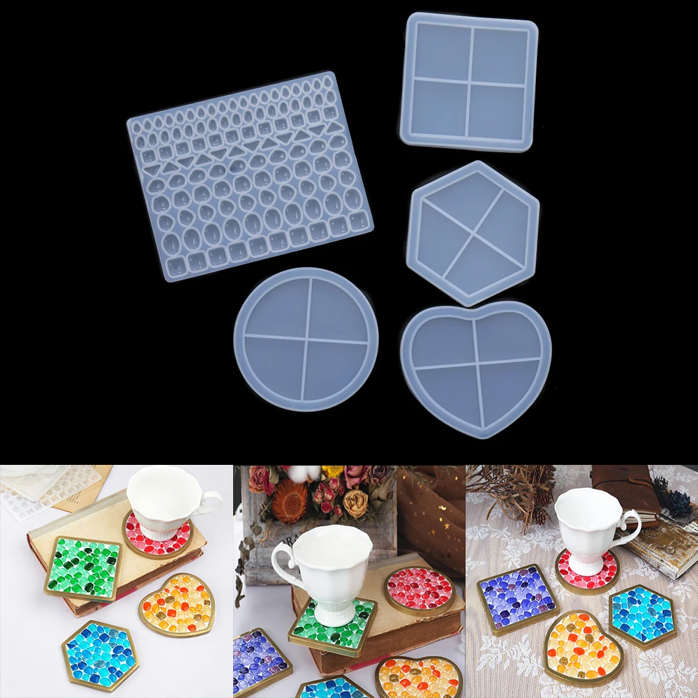 1Pcs Round Heart Cup Mat Silicone Mold Quare Shape UV Epoxy Resin Mold For Casting DIY Resin Craft Home Decoration Handmade Tool