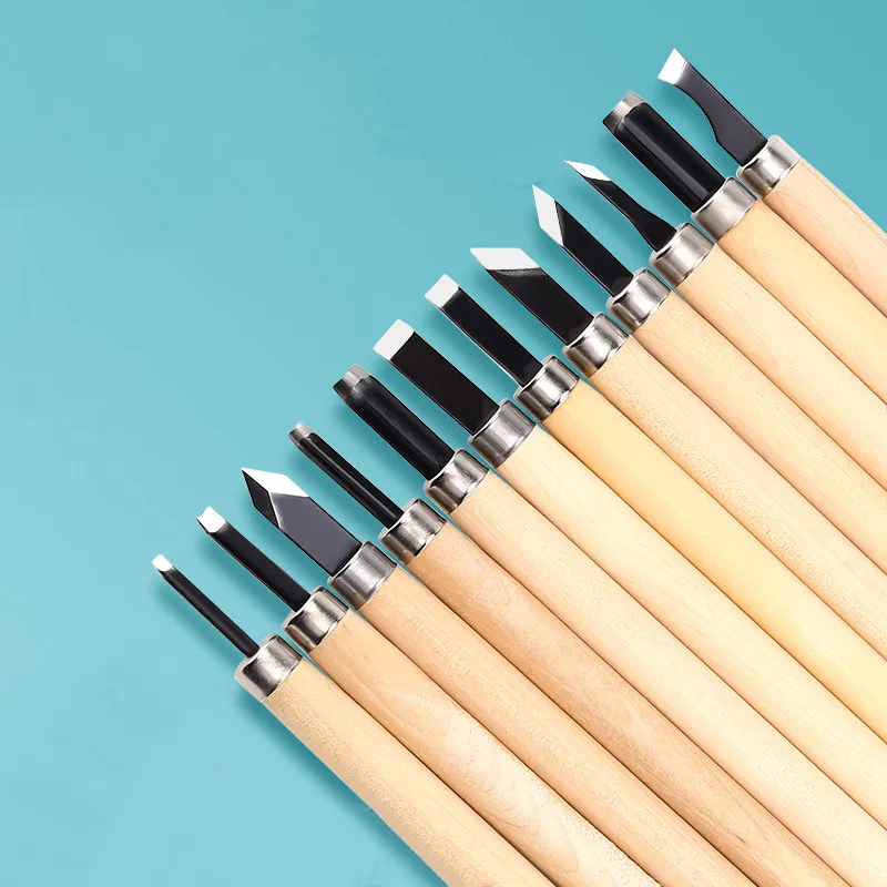 Citop 12pcs/set Professional Wood Carving DIY Pen Woodcut Knife Arts Crafts Chisel Knife Hand Tool Set For Carving Woodworkers