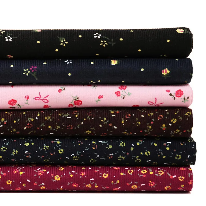 100% Cotton Pastoral Pink Red Brown Small Rose Flower Floral Bowknot Slim Corduroy Soft Fabric For  Apparel Dress Shirt Craft