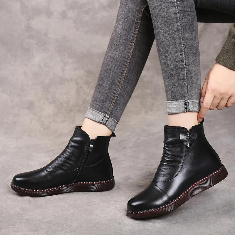 GKTINOO Autumn Winter Woman Genuine Leather Ankle Boots Female Casual Shoes Women Waterproof Warm Snow Boots Ladies Shoes