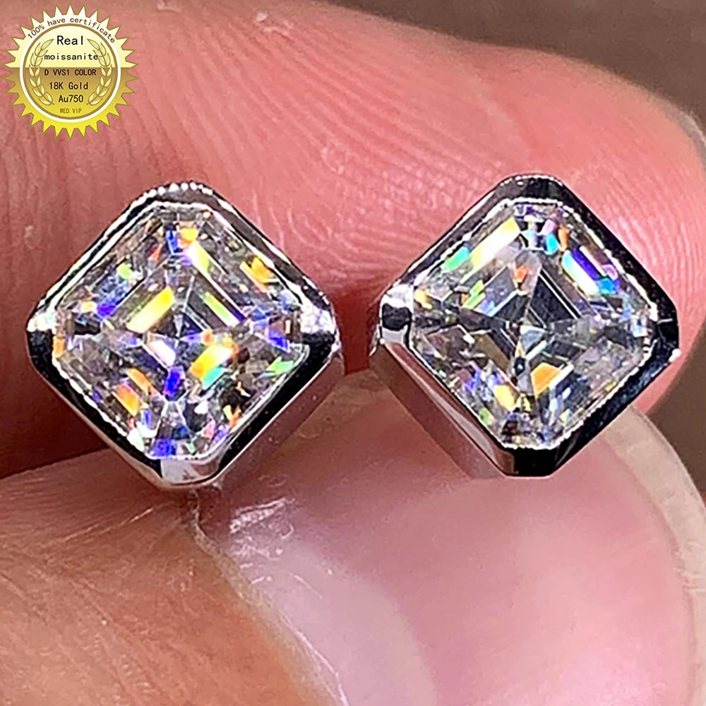 

14K Au585 Gold Earrings Women 0.5 1 2 3 Carat Asscher Square Moissanite Diamond Wedding Anniversary Engagement Party Gift