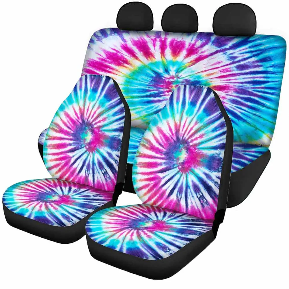 Universal Car Seat Covers Front And Back Full Set Colorful Tie Dye Print Dustproof Car Seat Protector Auto Interior Accessories