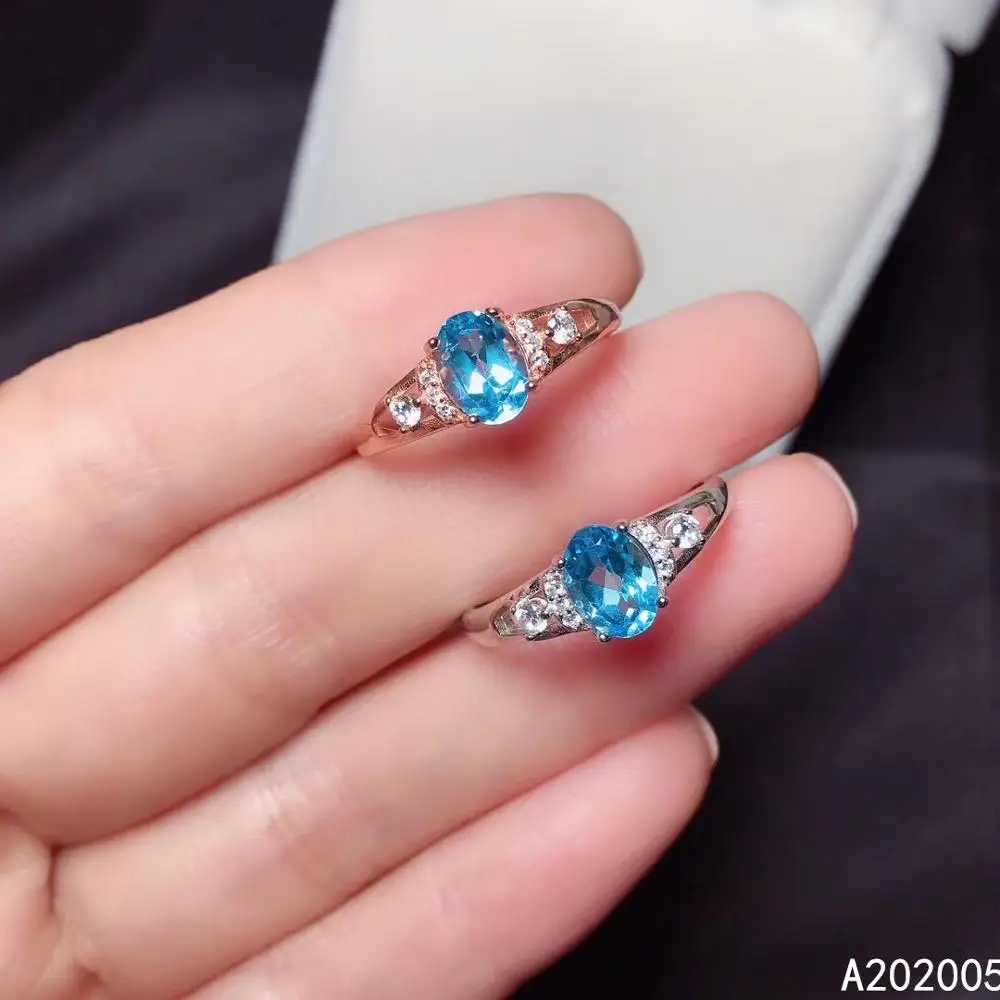 

KJJEAXCMY Boutique fine jewelry 925 sterling silver inlaid natural gem stones blue topaz adjustable Female ring Miss woman girl