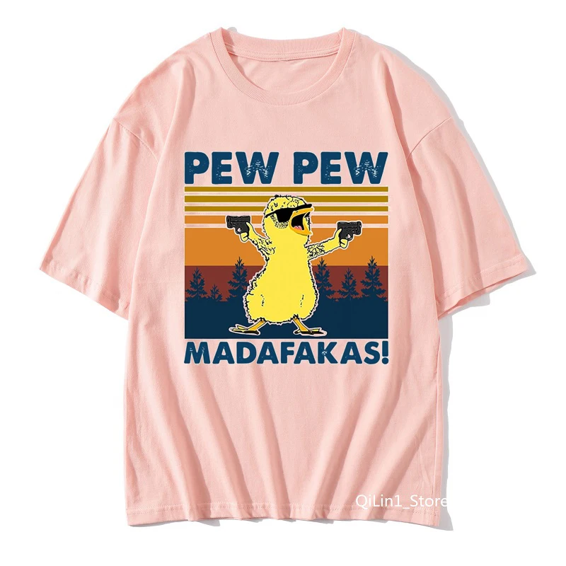 Funny Duck With Gun Pink T Shirt Women Pew Pew Madafakas Cartoon Print Female T-Shirt Harajuku Kawaii Clothes Tshirt Tops