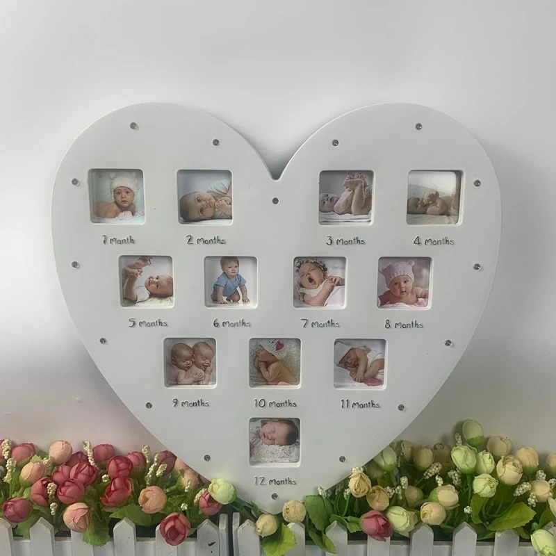 First Year Baby Keepsake Frame with Light 0-12 Month Pictures Heart Photo Frame Commemorative Growth Souvenirs