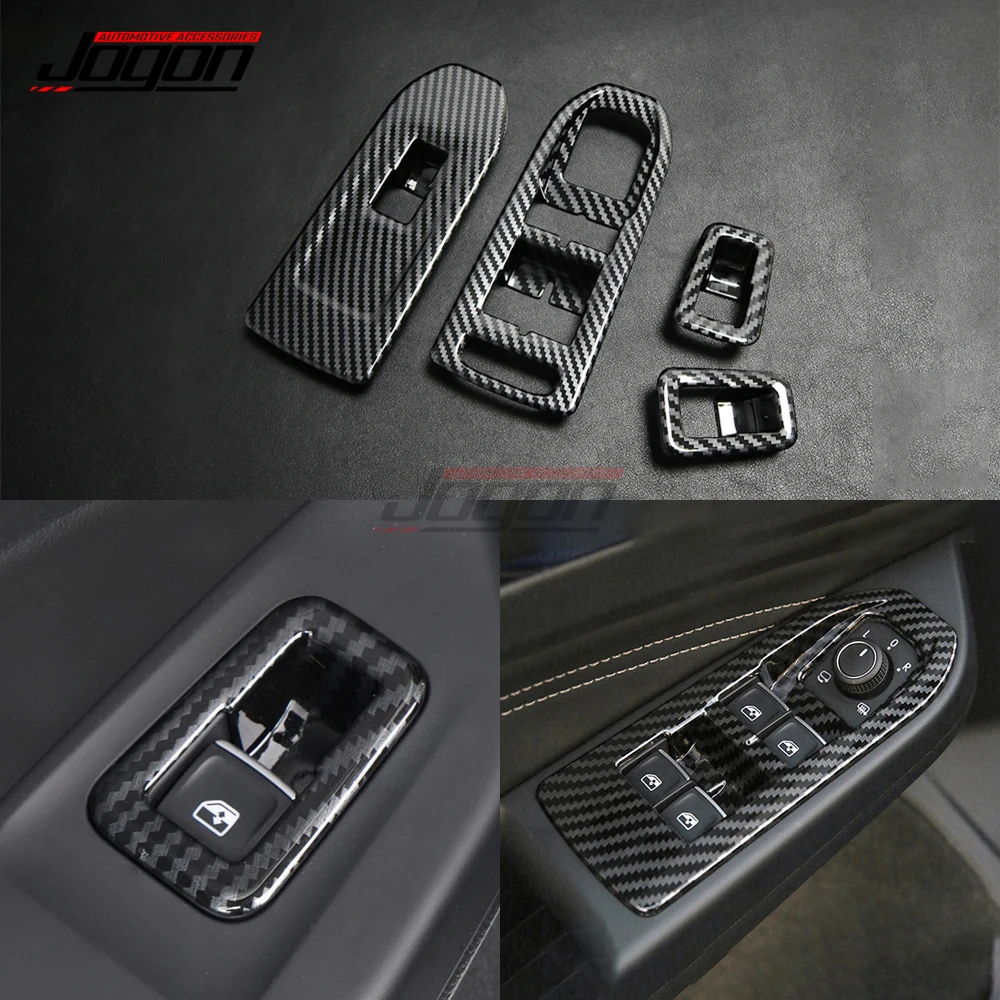 4pcs Carbon Fiber Look For Volkswagen VW Golf 8 MK8 2020 2021 LHD Car Accessories Window Lift Switch Button Sticker Cover Trim