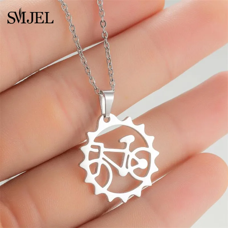 Classic Punk Cute Bike Cycling Bicycle Charms Stainless Steel Necklace Fashion Design Jewelry for Women Men Birthday Gifts