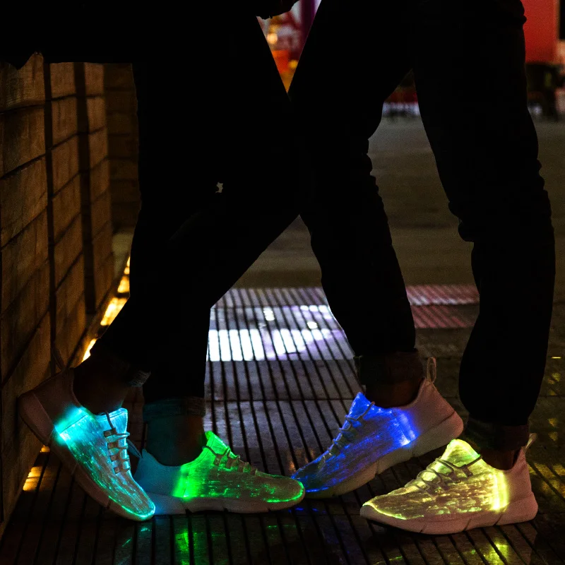 Zapatos luminosos de tela de fibra óptica para niñas y niños, zapatillas de deporte luminosas recargables por USB con luz, 11 colores intermitentes,