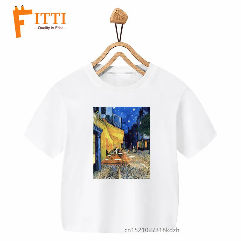 Van Gogh Oil Painting Art Print Boys/Girls White T-shirt Kid Summer Harajuku Kawaii Funny Clothes Little Baby Clothes,Drop Ship