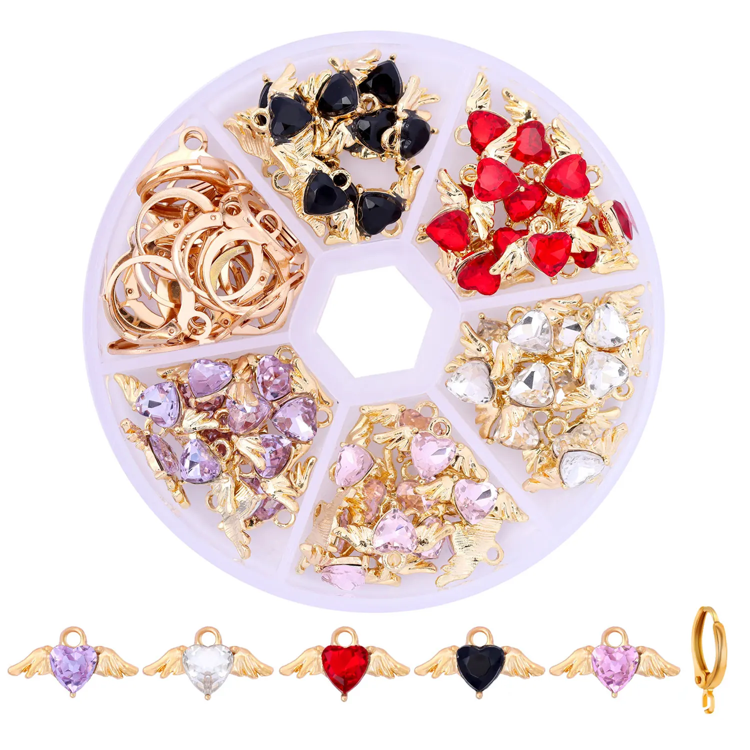 

Jewelry Making Kit Crystal Love Heart Wings Charm Pendant Box Set for DIY Earring Necklace Bracelet Jewelry Findings Accessories