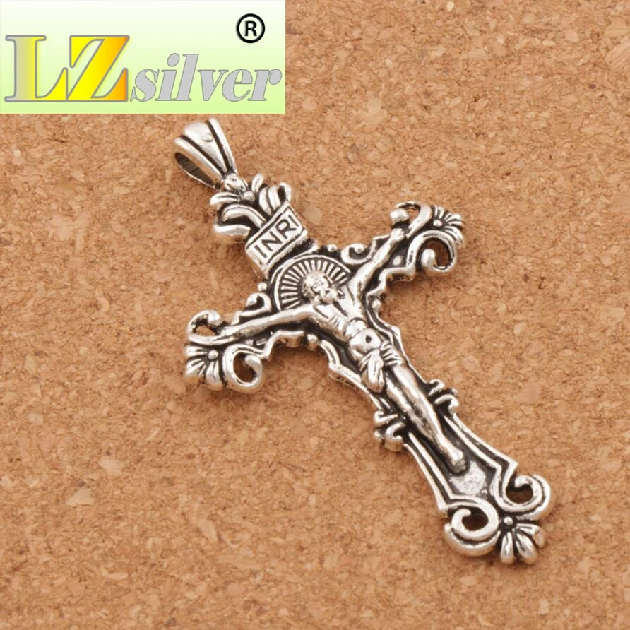 6pcs 59.5x33mm Zinc Alloy Traditional Large Crucifix Pendant Cross Charm Medallion L1656 Metal Classic Lzsilver