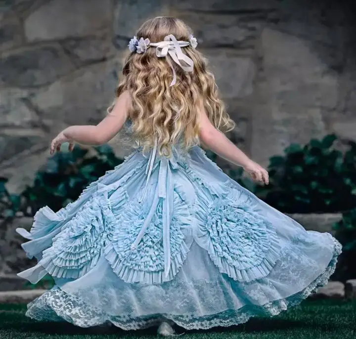 Robe princesse en dentelle à volants pour filles, tenue de soirée, de concours, d'anniversaire, pour enfants