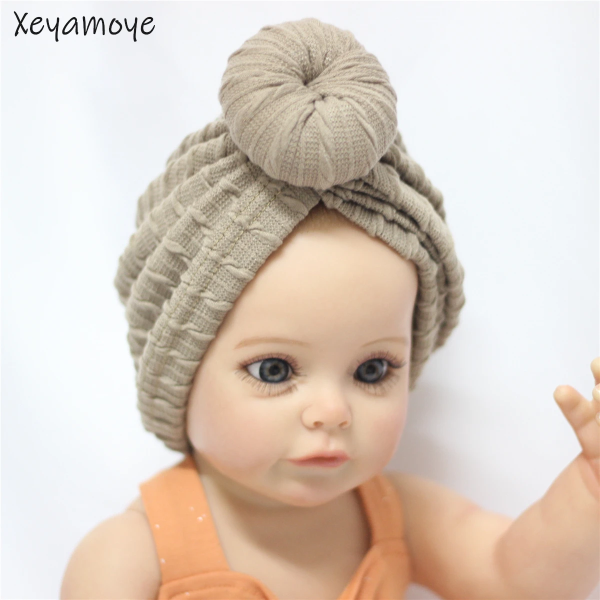 Waffle Printed Beanies for Newborn Knotted Baby Hat Baby Girl Bonnet Hats Turban Soft Elastic Infant Kids Caps Boy Headwrap