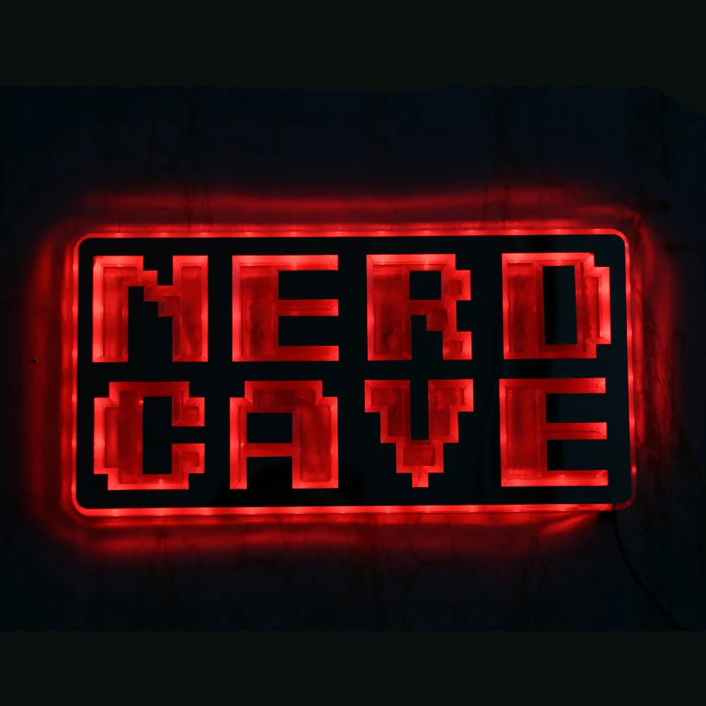 Nerd Cave Sign Acrylic Wall Mirror Video Game Lamp For Home Bar LED Backlight Lighting Wall Sign Party Kids Gaming Room Decor