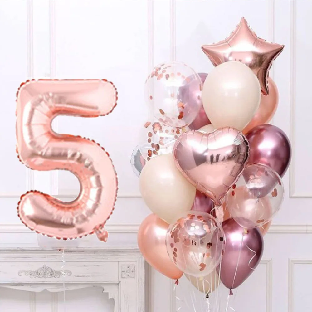 1set Rose Gold Birthday Balloon Set With 32inch Number Balloons 3/3rd Birthday Party Decorations Kids Aniversare 9/1/3 Years Old