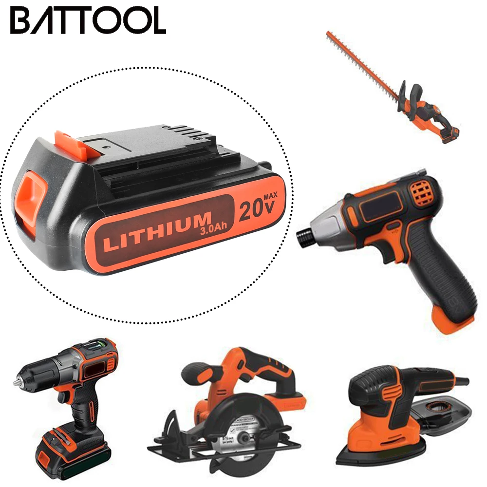 Akumulator 18V/20V 3000mAh akumulator litowo-jonowy bateria zastępcza do baterii BLACK & DECKER LB20 LBX20 LBXR20