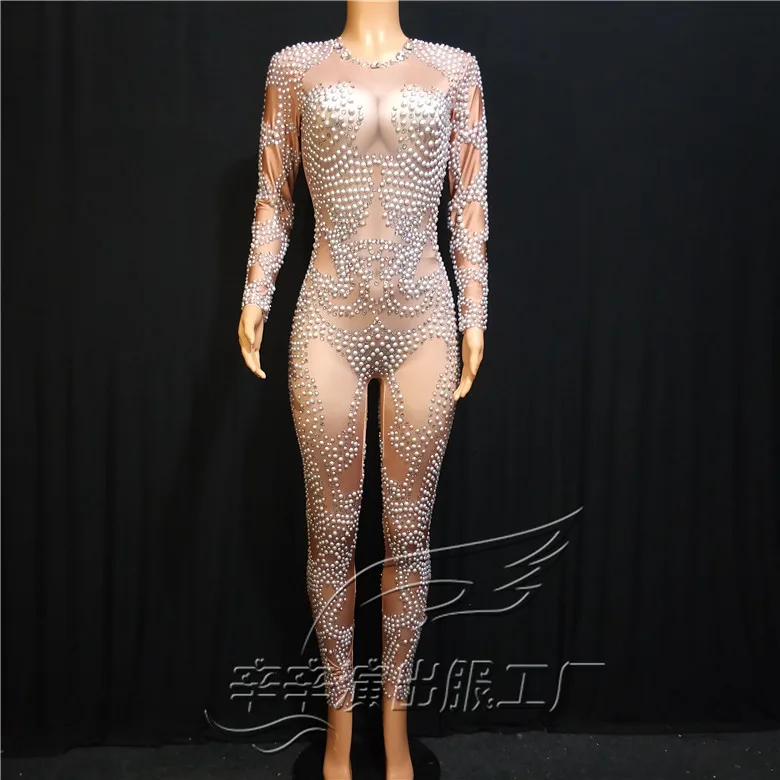 

Women New Sexy Shining Pearls Sexy Jumpsuit Birthday Party Leggings Outfit Female Singer Dancer Costume Nightclub Wear Jumpsuit