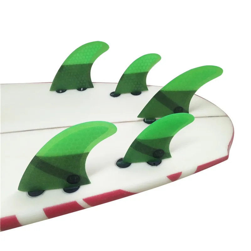 Surfing 5pcs Double Tabs Fins M with GL Fin Honeycomb Fibreglass Fins M+GL Green Double Tabs Quilhas Fins